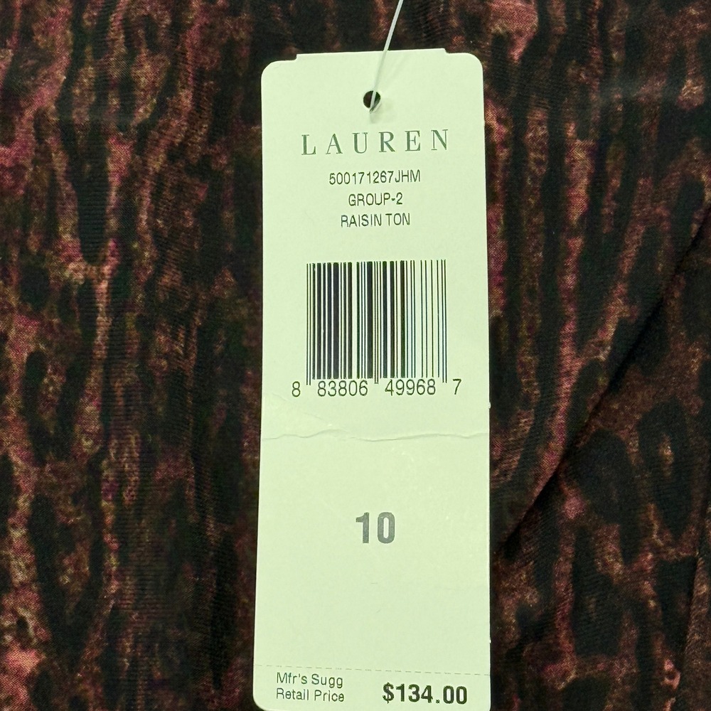 Lauren Ralph Lauren Dress Womens 10 NWT Raisin Toned Animal Print Long Sleeve - Picture 4 of 10